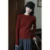 Suéter de Tricô Vermelho Retrô com Gola Redonda e Manga Longa com Peça Externa Slim Tricô Preguiçoso Novos Tops de Outono e Inverno para Mulheres