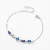 Pulseira vintage japonesa em prata de lei S925 com zircônia azul roxa novo design geométrico para mulheres personalidade moda estilo doce cool joia de mão