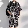 Camisa floral retrô estilo Hong Kong de manga curta para homens e mulheres, modelagem solta, colarinho de lapela, camisa floral estilo japonês, roupa casual para férias na praia