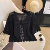 2025 Elegante Blusa Francesa de Tirantes Top de Manga Corta Corte Femenino Protección Solar Tejido de Punto Aire Acondicionado Nuevo Nicho Verano