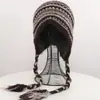 Gorro de Tricô Listrado Estilo Nepalês para Mulheres, Inverno, com Tiras, Proteção para Orelhas, Gorro Quente de Lã, Faz o Rosto Parecer Menor, Cobertura de Cabeça Gorro para Frio