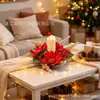 Amazon Flor artificial de Navidad, portavelas pequeño de aguja de pino y bayas rojas, decoración para fiestas en casa, flor de Pascua artificial