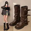 Elegantes botas estilo Martin hasta la rodilla para mujer, nueva colección otoño/invierno 2026, botas largas con suelas gruesas, que realzan la altura y con un diseño plisado, parecidas a botas de montar.