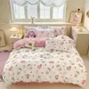 HelloKitty Kulomi Algodón Lavado Juego de Cuatro Piezas Sanrio Sábana Lijada Funda de Edredón Juego de Tres Piezas para Estudiantes