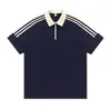 Camiseta tipo Polo a la moda estilo americano de algodón puro con hombros caídos, tres rayas y cierre de cremallera, para pareja, holgada, versátil, con cuello camisero, manga corta