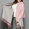 Bufanda Nueva de Cachemir Doble Cara Doble Color para Mujer de Terciopelo de Conejo Engrosada Cálida Chal Monocromático de Doble Uso Versátil Estilo Coreano Invierno con Borlas