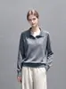 Cuello polo manga larga tejido color liso versátil para el día a día informal holgado capa base top mujer 10800