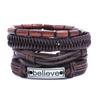 Pulseira de couro de vaca tecida estilo retrô simples europeu e americano diy liga acreditar pulseira de couro masculina transfronteiriça
