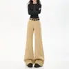 Jeans casuales de algodón puro para otoño, suaves y cómodos, que no aprietan, de corte acampanado para mujer, con diseño de patchwork, pantalones de pierna ancha acampanados que estilizan