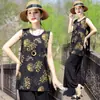 Roupas para Mãe 2026 Novo Conjunto de Algodão e Seda de Verão para Mulheres de Meia-Idade e Idosas, Conjunto de Duas Peças com Top Regata Soltinho Emagrecedor