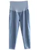 Pantalones de verano finos de pierna ancha para maternidad para mujeres petite, pantalones rectos holgados de nueve puntos, pantalones casuales de maternidad de talla grande con soporte para el vientre