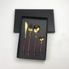 Juego de Cubiertos de Acero Inoxidable Portugués de Mango Plano Brillante de Cuatro Piezas Cuchillo, Tenedor y Cuchara Juego de Cubiertos Logotipo Láser Caja de Regalo