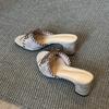 Sandalias Tejidas de Tacón Alto con Lazo Retro para Mujer, de Una Tira, Puntera Descubierta, Tacón Grueso, Zapatillas de Estilo Francés para Exterior