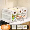 Estante apilable para almacenamiento de film de cocina para uso doméstico, portarrollos desechable para papel de aluminio y papel absorbente de aceite para armario o encimera