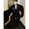 Camisa Polo Listrada Simples Tendência Estilo Americano Manga Curta Design de Verão Masculino com Patchwork Caimento Solto Ombro Normal Camiseta de Meia Manga