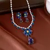 Aretes Pendientes Collar Colgante Flor de Zirconia Gota de Agua Set de Lujo Ligero Alta Gama Elegancia Temperamento Moda Versátil Joyería para Mujeres