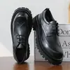 Zapatos Derby de suela gruesa con brogue tallado estilo británico, zapatos de trabajo de cuero vintage desgastado, zapatos casuales que aumentan la altura, zapatos retro para hombre