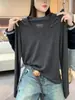 Camiseta de manga larga con cuello en V de algodón de bambú para mujer, tendencia INS, estilo fino de principios de otoño, para usar en capas o sola, top versátil de color liso, capa base