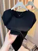 Camiseta de Manga Corta con Cuello en U Estilo Coreano para Mujer, Nuevo Top Versátil de Moda Ajustado para el Verano 2026 con Mangas Volantes Juveniles