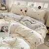 Nuevo modelo 2025 juego de ropa de cama de algodón de cuatro piezas con encaje de algodón, funda de edredón, sábana, juego de ropa de cama de tres piezas para dormitorio