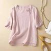 Foto Real de Camiseta Estilo Chino Retro Verano Nuevo Holgado Casual Literario Zen Top Corto Camisa de Manga Corta para Mujer