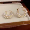 Pendientes de Perla de Gama Alta de Nicho, Elegantes y Sencillos, Pendientes de Perla Color Champaña