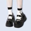 Zapatos Punk Metálicos Negros Estilo Gótico Mary Jane Plataforma Zapatos Pequeños de Cuero Zapatos Retro para Mujer con Cadena de Amor
