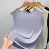 Chaleco de Punto Ropa Exterior para Mujer 2025 Nuevo para Mujer Color Puro Cuello Redondo en Capas con Camiseta Básica Sin Mangas Suelto