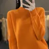Suéter base de punto 100% lana sin costuras de una sola pieza estilo coreano con cuello semi-alto hueco, color liso, nuevo para otoño e invierno, para mujer