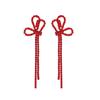 Brincos de Argola Amazon Cross-border Nova Moda Versátil com Laço Strass Longo Franja Elegante para o Dia a Dia Brincos de Nicho para Mulheres