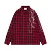 Camisa xadrez de corte solto para homens, primavera e outono, vibe de marca americana moderna, estilo casual japonês, letras florais, camisa de manga comprida com colarinho de lapela