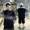 Camiseta de Manga Curta para Meninos Roupa Esportiva de Verão Shorts de Meia Manga Conjunto Casual Respirável Solto para Crianças de Meia-Idade e Grandes