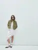 Popular chaqueta de trabajo retro militar verde de gamuza sintética con cuello alto para mujer, abrigo corto casual suelto versátil para primavera y otoño