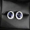 Pendientes Retro Europeos y Americanos Transfronterizos Retro Creativos Ovalados para Mujer con Circonita Azul Verde Venta Directa de Fábrica E667