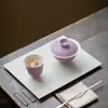 Nuevo Gaiwan de Cerámica Morado Lavanda Estilo Chino con Acentos Dorados, Color Tradicional Chino, para Uso en Casa Set de Té Kung Fu