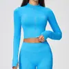 Ropa de Fitness de Manga Larga Transfronteriza Europea y Americana Cremallera Cuello Alto Ajustada Corta Transpirable de Secado Rápido Chaqueta Deportiva Ropa de Yoga 5112