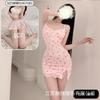 Crocante Sexy Rosa Claro Floral Cereja Suspensório Ultra Curta Lapela Quadril Saia Fenda Baixa Gola de Botão Tentação
