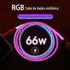 Cabo de dados RGB um para três streamer luminoso degradê para Apple Huawei Android linha de carregamento universal para carro 6A