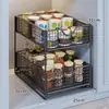 Rack de Armazenamento para Pia de Cozinha Armário Cesta em Camadas Armário de Pia Cesta de Armazenamento Multicamadas Artefato de Armazenamento Deslizante