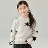 Suéter Infantil de Lã Pura Gola Alta Meia para Meninos e Meninas Tricô Espesso Base de Tricô com Bolinhas Fio Pontilhado Top Gola Redonda