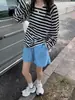 Camisa de manga larga a rayas para mujer, nuevo estilo coreano de verano, cuello redondo, mangas raglán, corte holgado, protección solar, camisa para aire acondicionado, top de manga corta