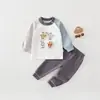 Conjunto de Ropa de Otoño para Niños Little Elephant Douding, Fiesta de Papas Fritas, Algodón Puro Clase A, Pijama de Manga Larga y Pantalón Largo para Bebé
