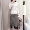 Vestido Base de Tricô Outono e Inverno 2023 Feminino Estilo Hong Kong Suéter com Saia Plissada Cauda de Peixe Conjunto de Duas Peças Elegante Manga Longa