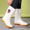 Botas de chuva brancas, resistentes a óleo, ácidos e álcalis, antiderrapantes, de cano alto, adequadas para fábricas de alimentos, botas de trabalho sanitárias, botas para água rasa, sapatos de trabalho unissex para chefs