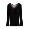 Tops Calientes para Mujer con Almohadillas en el Pecho, Empalme de Terciopelo y Encaje Espeso Ropa de Otoño con Camisetas de Manga Larga para Base y Ropa Interior