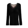 Tops Calientes para Mujer con Almohadillas en el Pecho, Empalme de Terciopelo y Encaje Espeso Ropa de Otoño con Camisetas de Manga Larga para Base y Ropa Interior