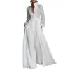 2026 Nuevo Estilo Transfronterizo Elegante Ceñidor de Cintura Adelgazante Vestido Largo de Manga Larga Plisado para Vacaciones Vestido Blanco Francés