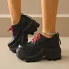 Sapatos de Salto Anabela de Tamanho Grande para Comércio Exterior, Novos Sapatos Plataforma Slimming de Outono Retrô com Solado Grosso, Mocassins Estilo Britânico