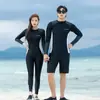 Traje de Buceo Estilo Coreano para Pareja Traje de Baño de Manga Larga para Mujer Antimedusas Traje de Snorkel Dividido Protección Solar Ajustado Traje de Baño