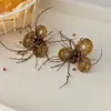 Temperamento Elegante e Delicado, Brincos de Orquídea com Penas de Pérolas de Arroz, Temperamento Doce, Brincos com Design de Moda Retrô Tendência